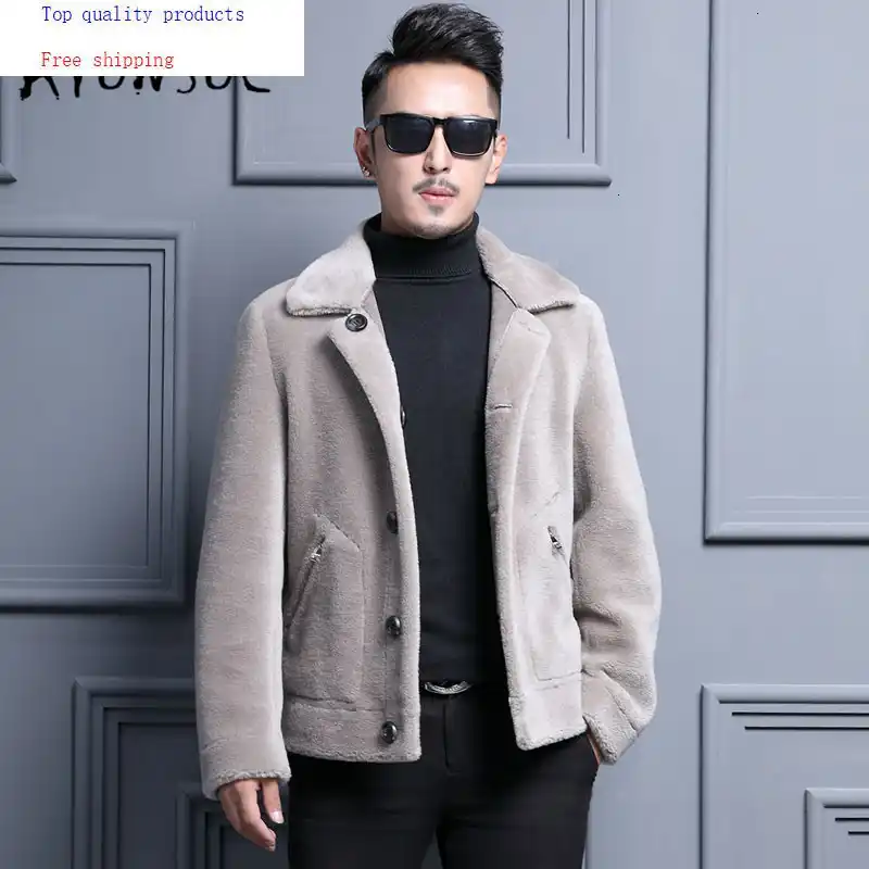 jaqueta de couro de ovelha masculina