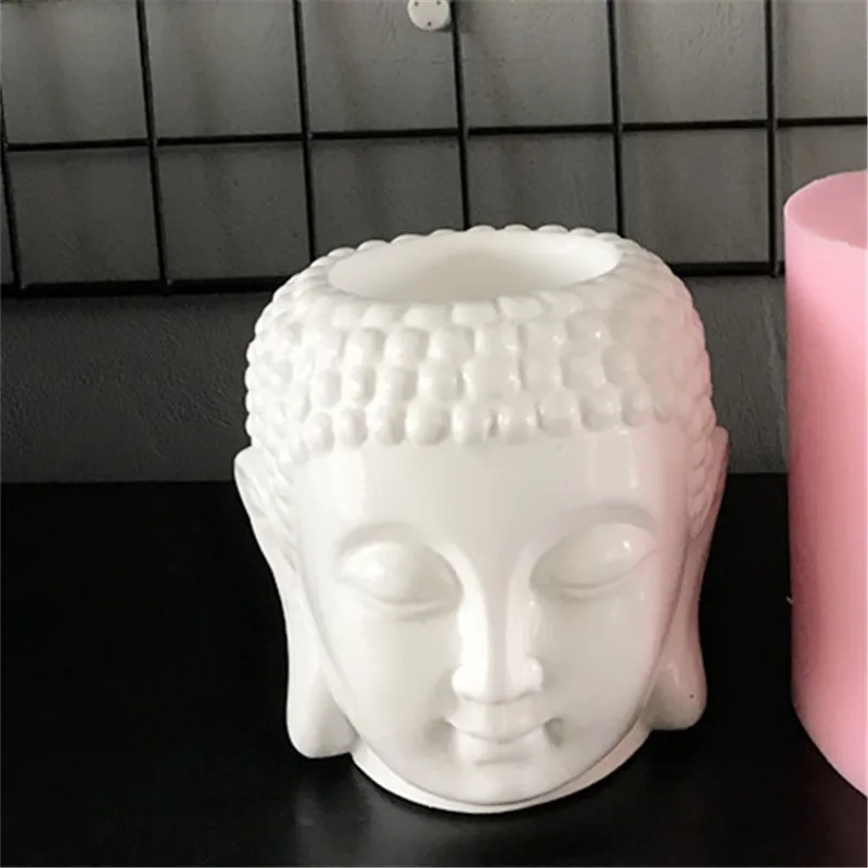 Buddha Head Silicone Mold for Candlestick Tray Making DIY Flower Pot Vase Concrete Pen Holder Planter Mould
