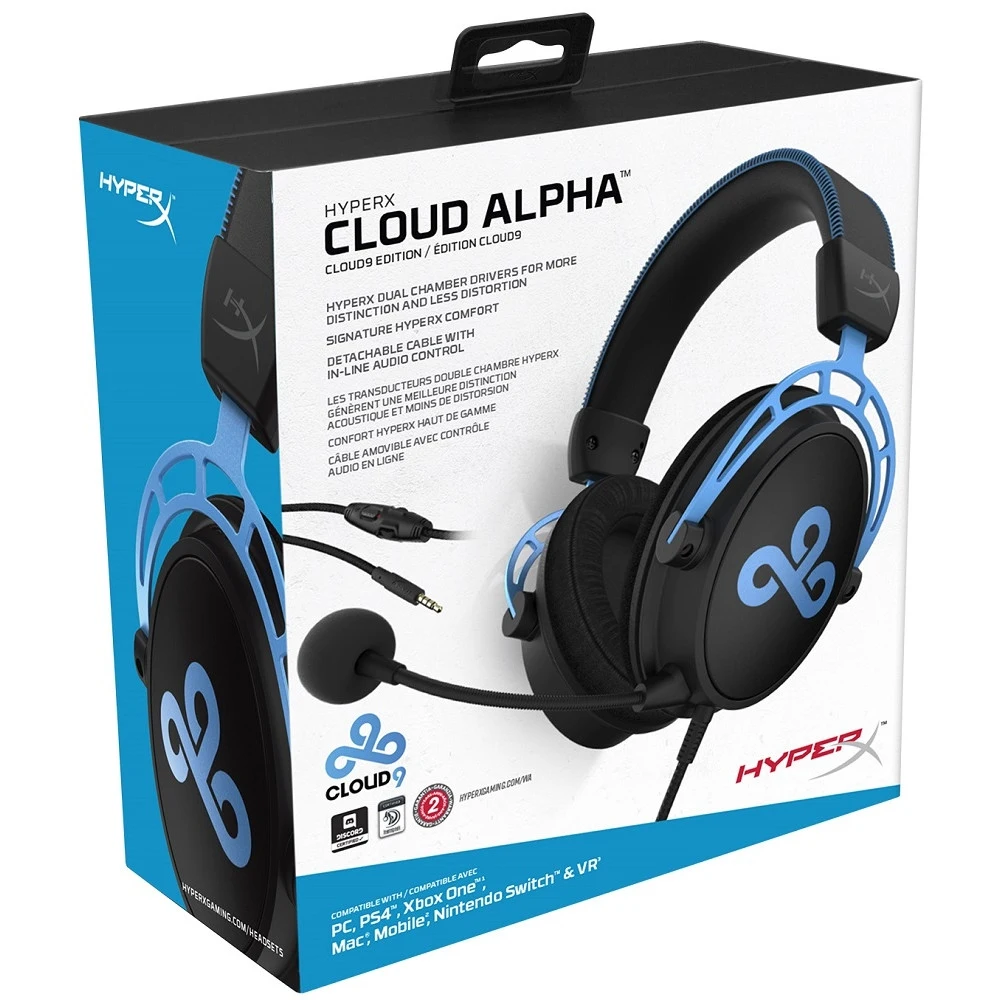 Гарнитура HyperX Cloud Alpha Cloud9 Edition 13-27000 Гц, 65 Ом, 98 дБ, 50-18000 Гц,-43 дБ, 2.2 кОм, цвет: черный/синий