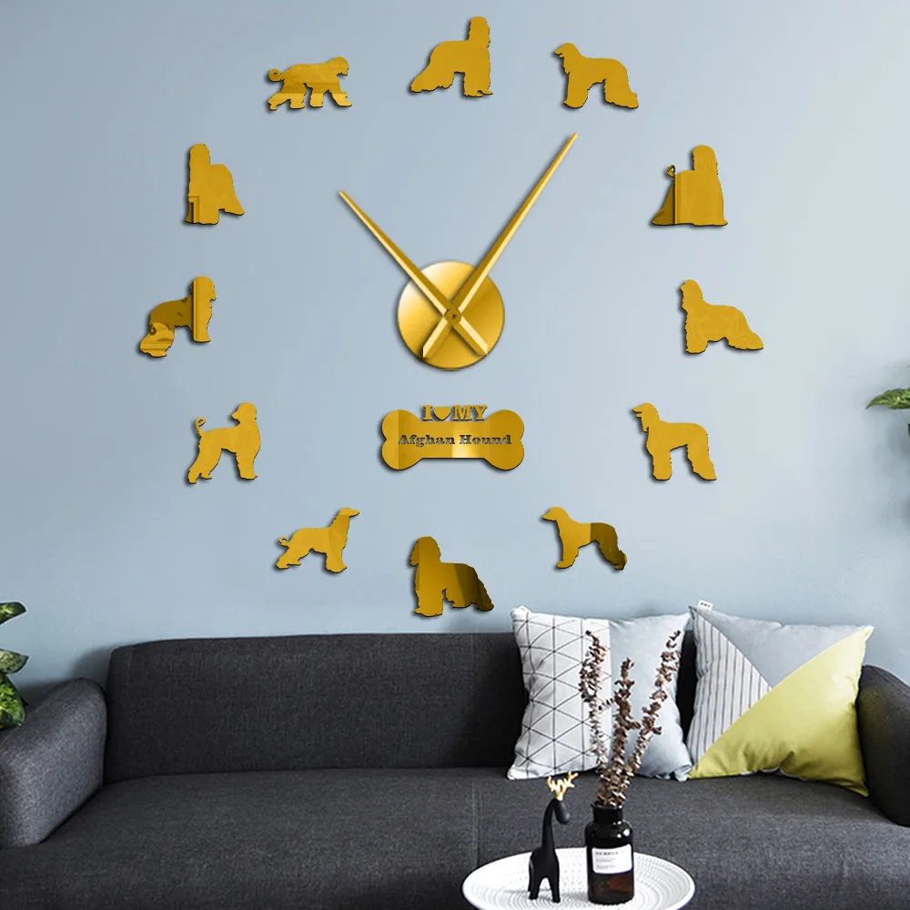 Afghan Hound Dog Breed Large Wall Art Stickers Puppy Dog Pets Decorative Big Wall Clock Silent Movement Hanging Clock Wall Watch