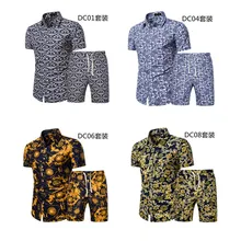 2021 Summer New Men's Clothing Short-sleeved Printed Shirts Shorts 2 Piece Fashion Male Casual Beach Wear Clothes