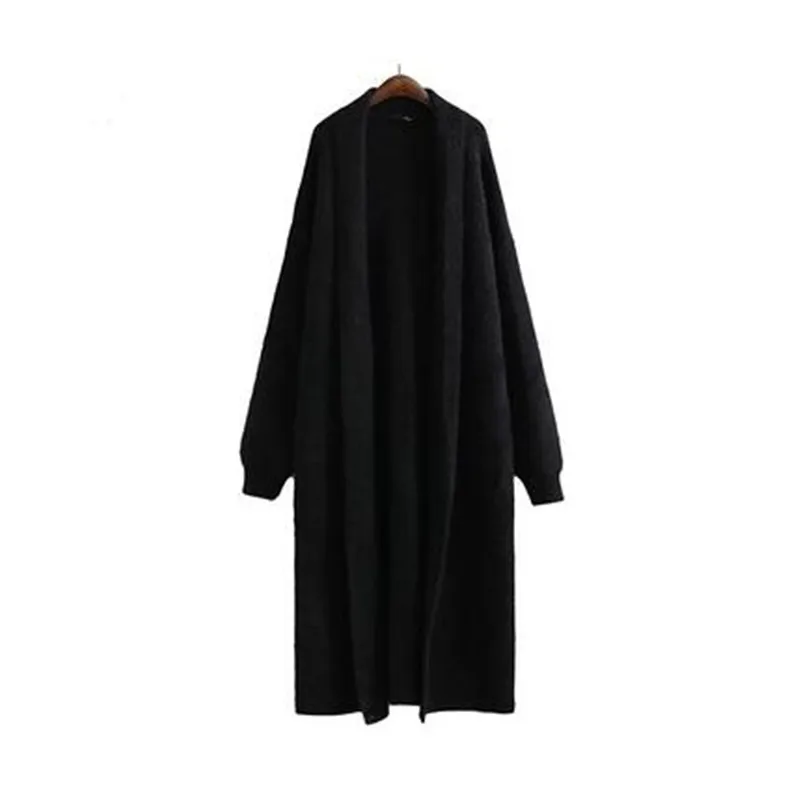 Осенне-зимний женский Мягкий кашемировый длинный кардиган модный Свободный Повседневный негабаритный свитер куртка с рукавами «летучая мышь» шерстяные трикотажные пальто - Цвет: Черный