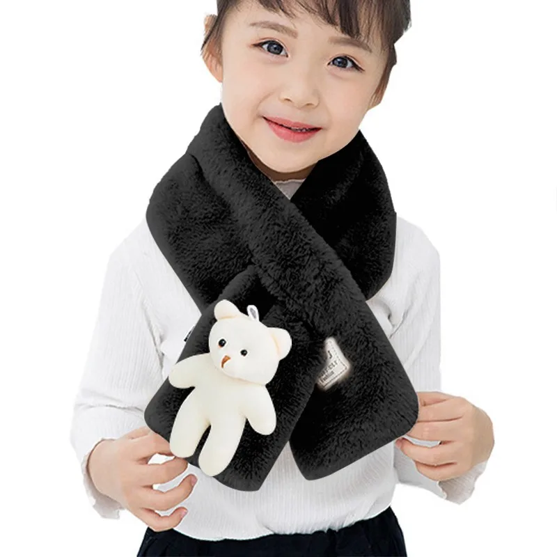 Детский шарф для девочек, плюшевый меховой шарф, милый медведь, Декор, воротник, шаль, шейный утеплитель для зимы, Новое поступление - Цвет: B