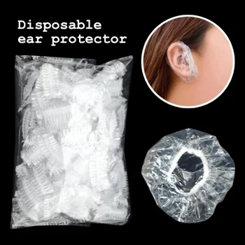 

100pcs Hairdressing Cap Bath Clear Waterproof Hair Dye Disposable Ear Protector Kids Adult Plastic Ear Protector Earmuffs