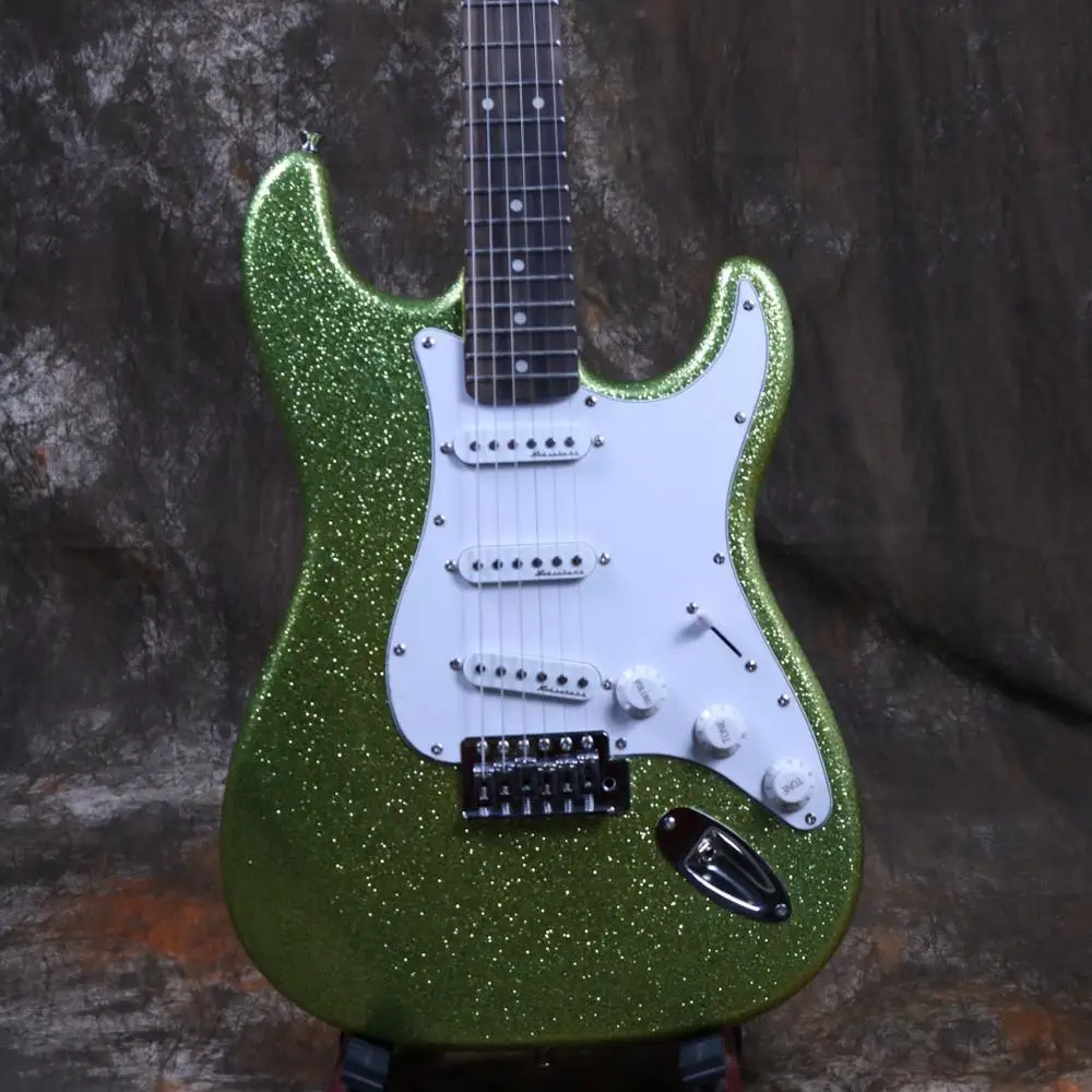 

Metal Green Reverse Headstock Electric Guitar Z-ZZV Gold Dust Metallic Green Gloss Paint Large Grain Tremol Bridge