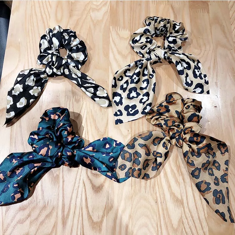 New Women Vintage Leopard Print Ribbon Elastic Hair Bands National Style Headband Scrunchie Rubber Band Fashion Hair Accessories