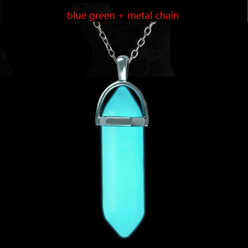 chain green blue Геометрическая форма, натуральный кристалл, светящаяся подвеска, ожерелье, Шарм для мужчин и женщин, светящаяся подвеска, вечерние ювелирные изделия - Окраска металла: chain green blue