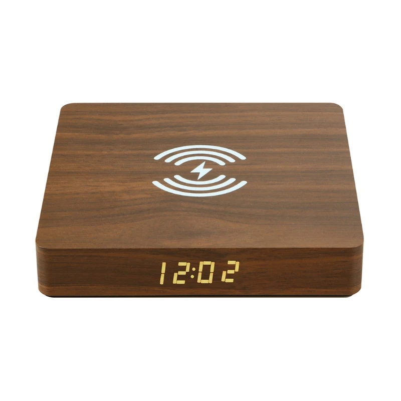 samsung wireless charger trio Natural Wood Wireless Charger Desktop Alarm Clock Charging USB Creative Simple Design Wooden Table Timing Equipment Digital Room huawei wireless charger