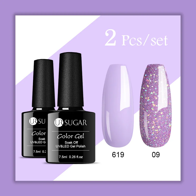 Set 33 Ur Sugar 2 шт./компл. голографический Блестящий Гель-лак для ногтей на Цвет Led гель Лаки! полупостоянная Soak Off Гель лак для ногтей с блестками - Цвет: Set 33