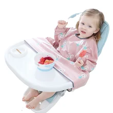 Tapis bavoir intégré Anti saleté d'eau pour bébé, artefact de manger, chaise de Table, Smock à manches longues, bavoir auto alimentation