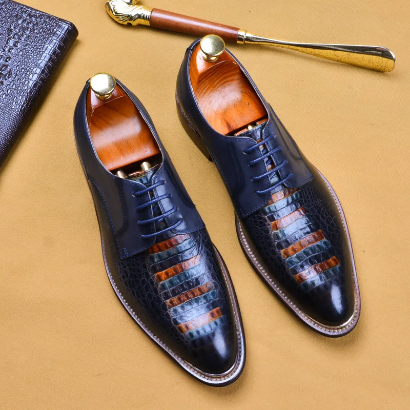 

Genuine Leather Men Dress Formal Shoes Business Wedding Shoe Party Large Sizes Black Wine Red Slip On 2019 New Fashion