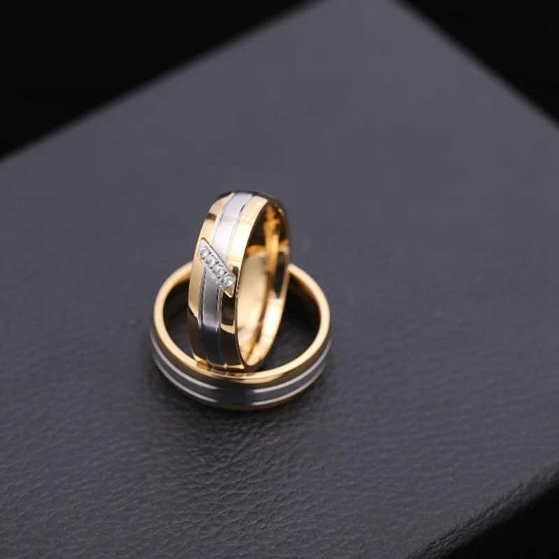Gold Silver Color Couples Rings Rhinestone Bride Wedding Stainless Steel Ring Unisex Women Men Fashion Jewelry Gifts WC075 wedding rings couple rings fashion rings fashion ring stainless steel rings finger rings metal rings