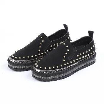 

2020 handmade Sewing rivets thick bottom women's shoes new muffin leisure slip on female chunky sneakers woman vulcanize shoe