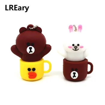 

Mini Cartoon Line Friends cup shape USB Flash Drive Pen Drive Cute Brown Bear 128MB Memory Stick 4GB 8GB 16GB 32GB 64GB Pendrive
