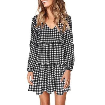 

dress Bohemia women dress Fashion Lattice Lantern Long Sleeve V-Neck Draped Flowy Swing Shift Dress футболка Free Shipping D4