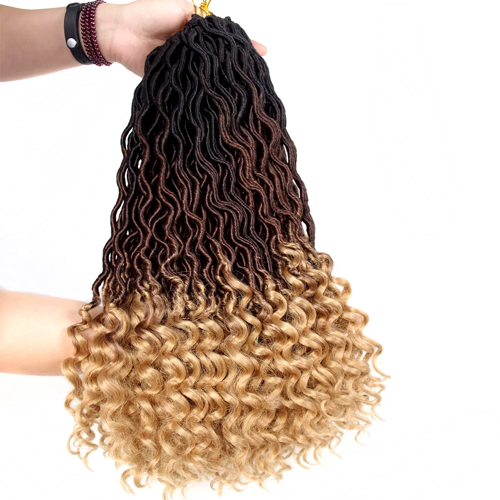 Sallyhair 24 Strands/Pack Faux Locs Curly Crochet Braids Hair Extension Synthetic Soft Ombre Braiding Hair Blue Pink Loose End