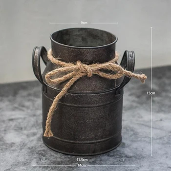 

Retro Iron Flower Pot with Rope Holder Flower Vase Flowerpot Bonsai Bucket Wedding Decoration Photography Tool Props Garden