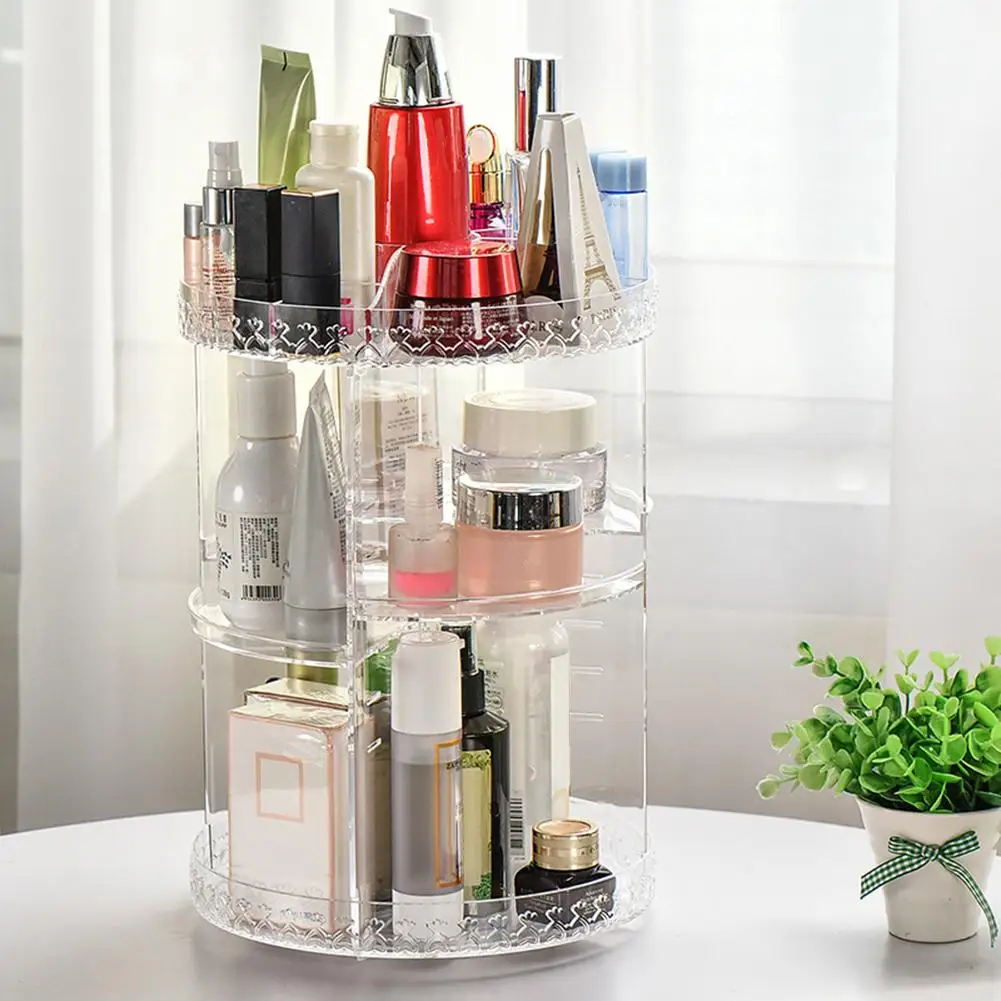  Shelf New Fashion 360 Degree Rotating Transparent Acrylic Cosmetics Storage Box Detachable Makeup H