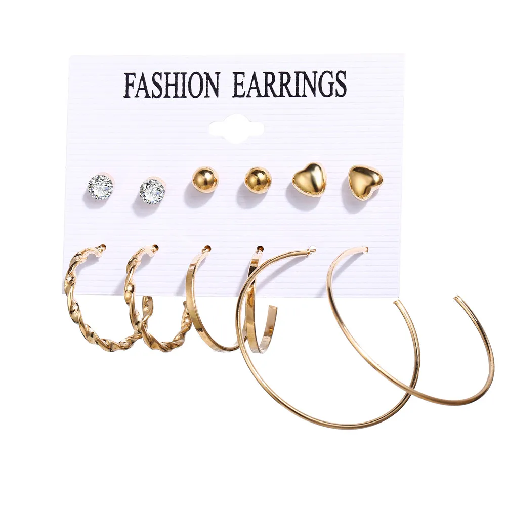 CS5514 17KM Vintage Moon Pearl Stud Earrings Set For Women BOHO Tassel Geometric Heart Twist Earring New DIY Bohemian Jewelry - Окраска металла: CS5514