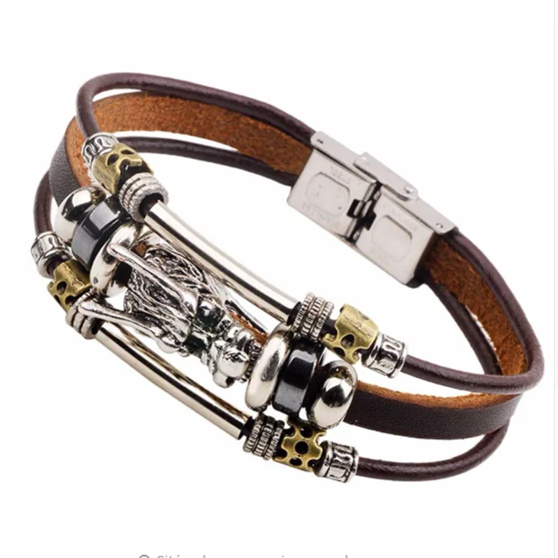 

Ethnic Jewelry Manufacturers Direct Supply Chinese Dragon Head Accessories Multilayer Multiple Leather Cord Bracelet Cool Bracel