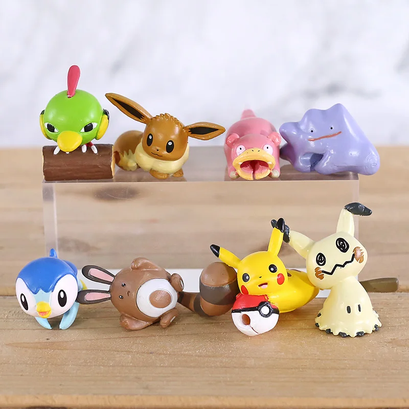 Аниме мультфильм Монстры Mimikyu Eevee Ditto Sentret Piplup Natu ПВХ Фигурки игрушки куклы подарки 8 шт./компл
