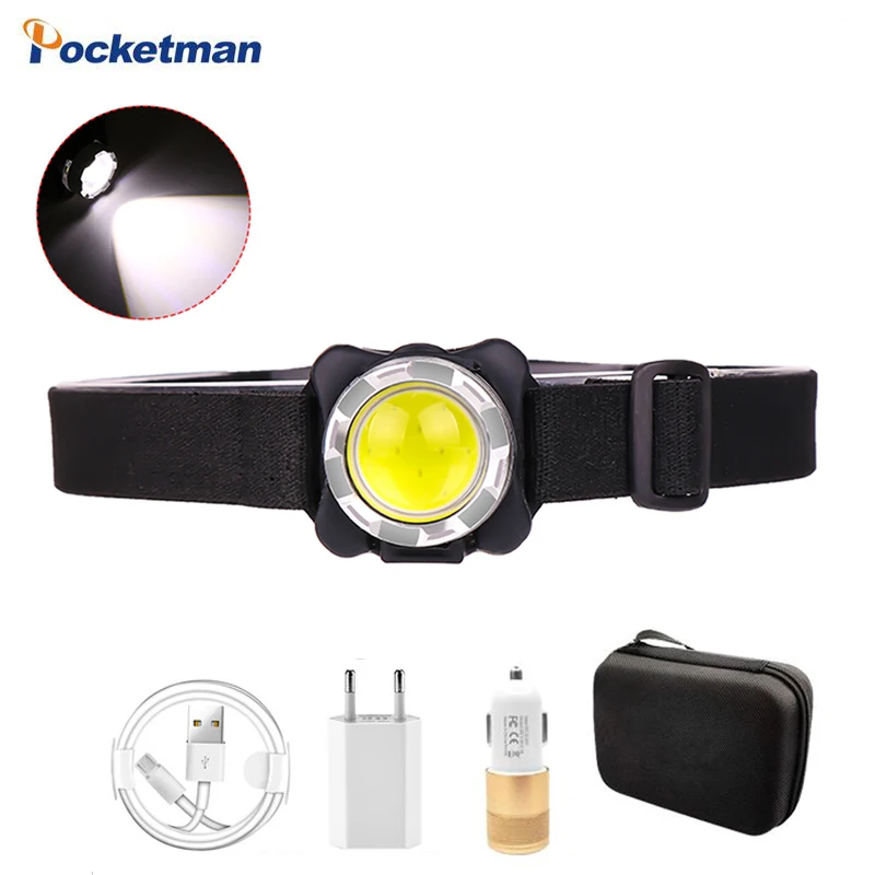 

Mini portable ultra light COB headlights headlamp built-in battery waterproof USB charging red white light LED Torch best gift