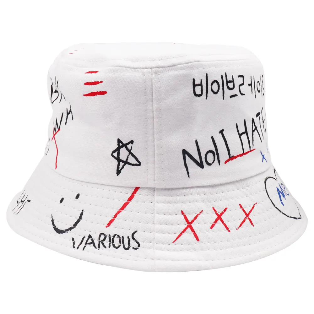 New Graffiti Bucket Hats Women Men Black White Hip Hop Harajuku Bucket Hat Woman Flat Casual Fashion Cotton Fisherman Hat Cap