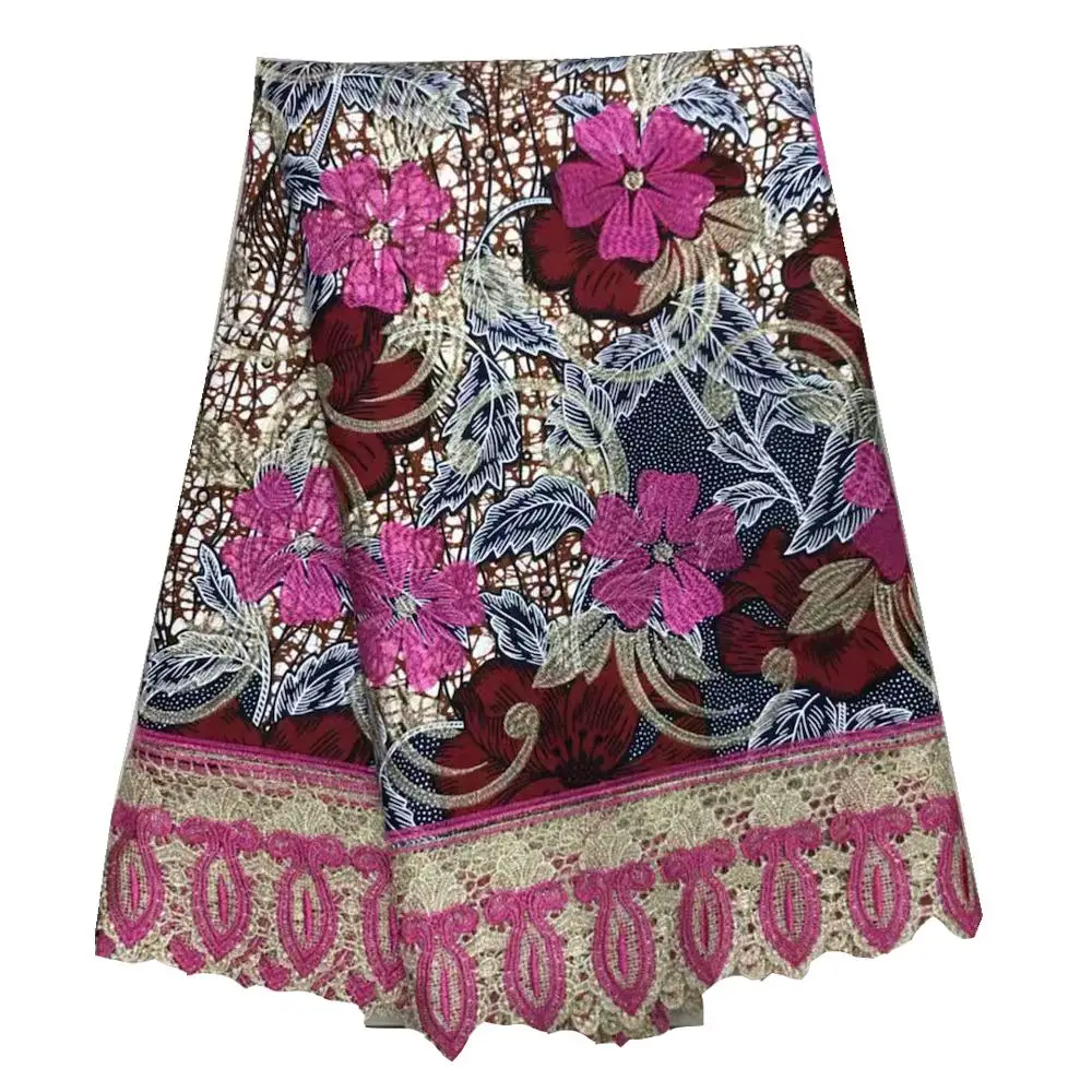 Гипюровая кружевная ткань, вышитая Высококачественная африканская восковая кружевная ткань со шнуром, швейцарское кружево с водой для платья 91106