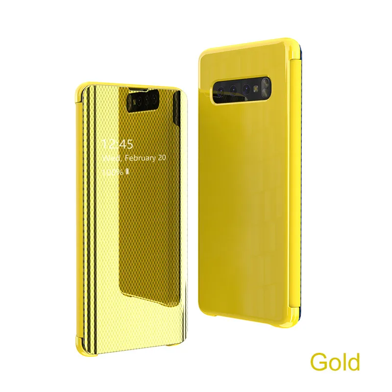 Gold Ультратонкий зеркальный флип-чехол для samsung a50 a70 a10 a20E a30 a40 note 10 plus s10 5G s8 s9 plus smart view кожаный чехол fundas - Color: Gold