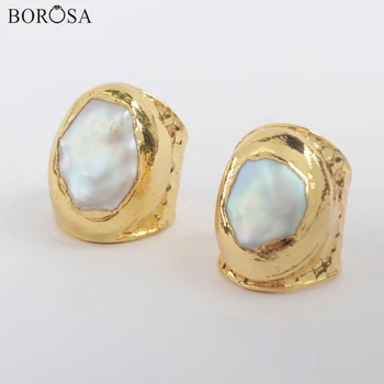 

BOROSA New Collection! 5Pcs Gild Freeform Natural Pearl Ring Freshwater Pearl Bang Ring Jewelry for Women as Gifts G1880