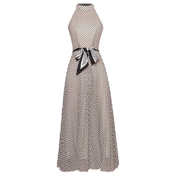 

HIGH QUALITY Newest 2020 Designer Runway Dress Women's Sleeveless Dot Print Belted Long DRESS