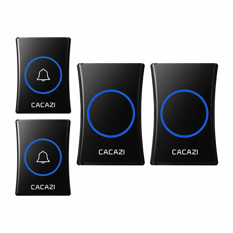 Беспроводной дверной звонок CACAZI, водонепроницаемый, для дома, 300 м, пульт дистанционного управления, с батареей, США, ЕС, Великобритании, вилка, звонок-кольцо, 1, 2 кнопки, 1, 2, 3 приемника, дверной звонок - Цвет: black2x2