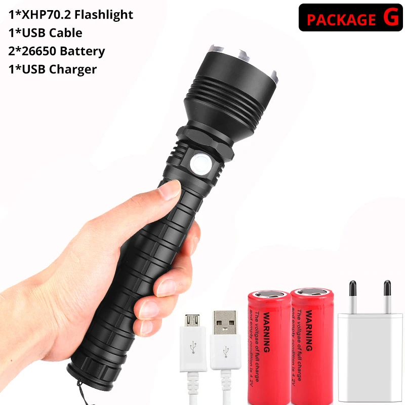 Package G-26650 Яркий светодиодный фонарик xhp70.2 самые мощные фонарики usb zoom torch xhp70 xhp50 26650 18650 перезаряжаемая лампа для кемпинга - Испускаемый цвет: Package G-26650