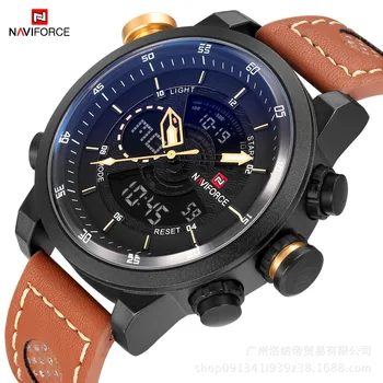 

NAVIFORCE Top Brand Men Outdoor Sports Electronic Watch Fashion Big Dial Leather Belt Calendar Luminous Multifunction Wristwatch