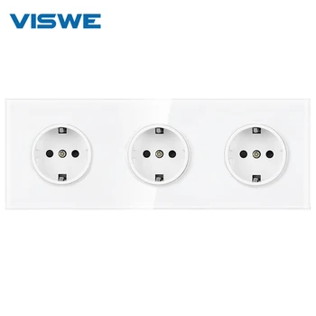 

VISWE 3 Frame Power Socket EU Grounded Electrical Plug,White Crystal Glass Panel,82*153*3mm,16A 220v Socket