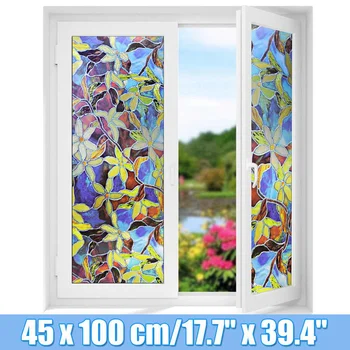 

Privacy Solar Window Film Static Stained Frosted Floral Pattern Home Glass Window Decorative Sun Blocking Film 45x100CM