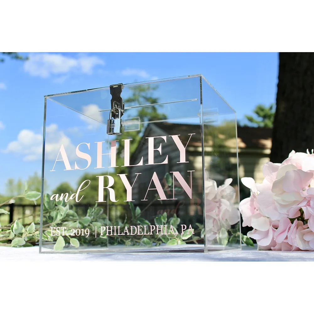 

Lock and Key Personalized Acrylic Card Box Wedding Card Box without Lock Wedding Money Boxes Wedding Card Holder 25x25x25cm