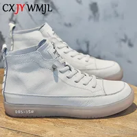CXJYWMJL Women Genuine Leather Sneakers Spring High-top Casual Shoes Autumn First Layer Cowhide Ladies High Top Vulcanized Shoes 1