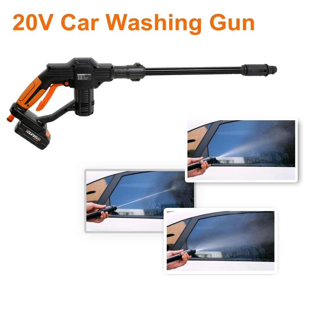 

20V Electric Car Washing Gun with Foam Pot Water Pipe Long Rod Wireless Water Gun Cleaning Dirt Dust Stains 1.2MPa High Pressure