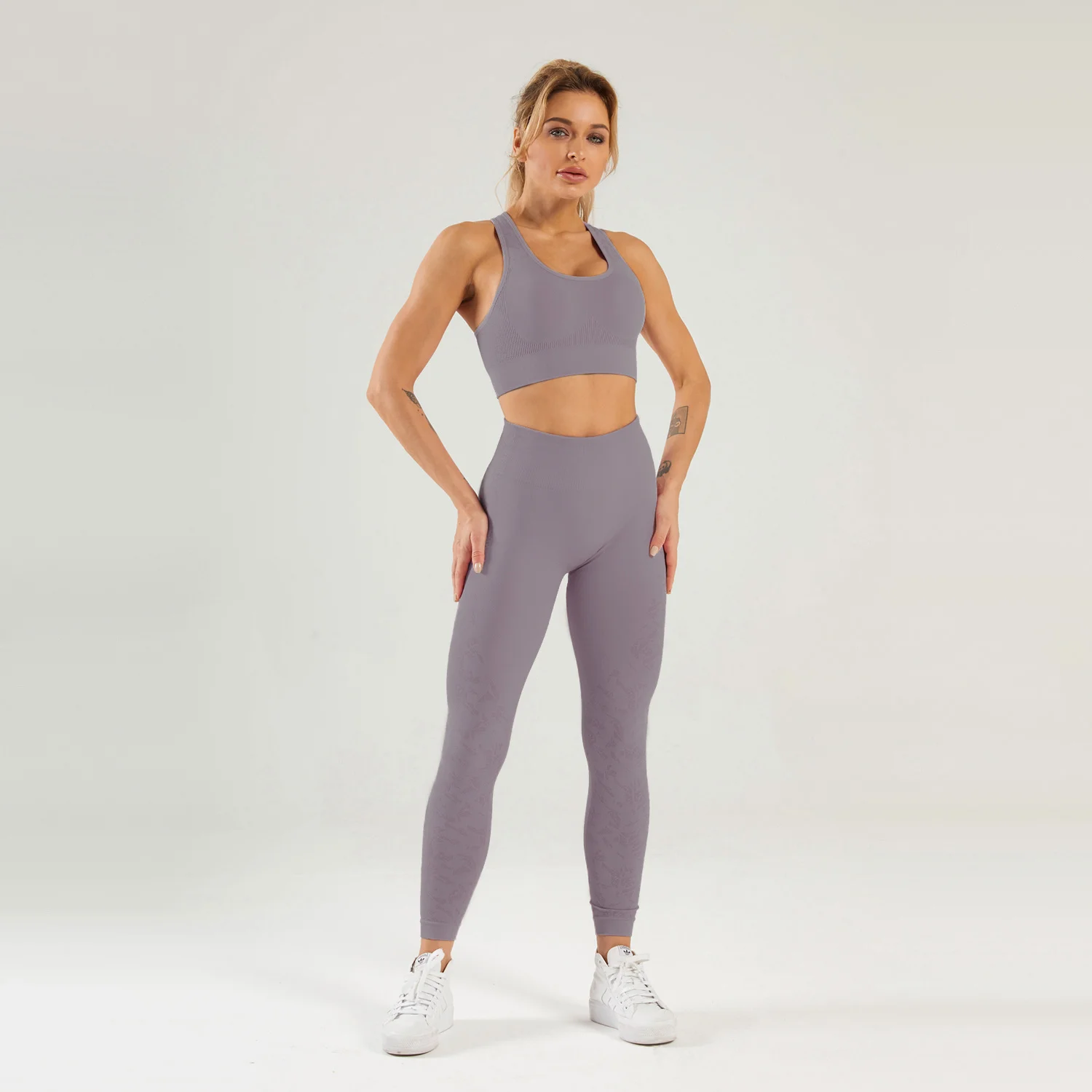 Create-traje deportivo para mujer, de Yoga, pantalones de lencería fitness, sujetador, ropa deportiva sin costuras, ilusión deportiva - AliExpress