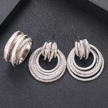 

JANKELLy roud shape Full Mirco Paved Micro Zirconia Women Bridal Dress Wedding Everyday Drop Earring withring Fashion Jewelry