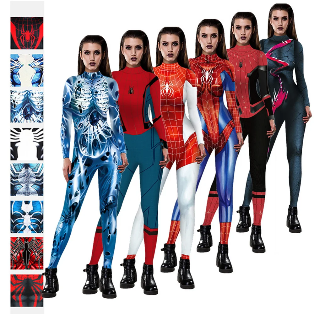 

Adult Kids 3D Spiderman Cosplay Costumes Jumpsuit Spider Gwen Gwendolyn Spidergirl Zentai Halloween Bodysuit Fancy Ball Suit
