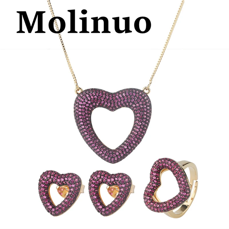 

Internet celebrities sell jewelry suit fashion love micro zircon necklace earnail ring three-piece set of heart-shaped jewelry