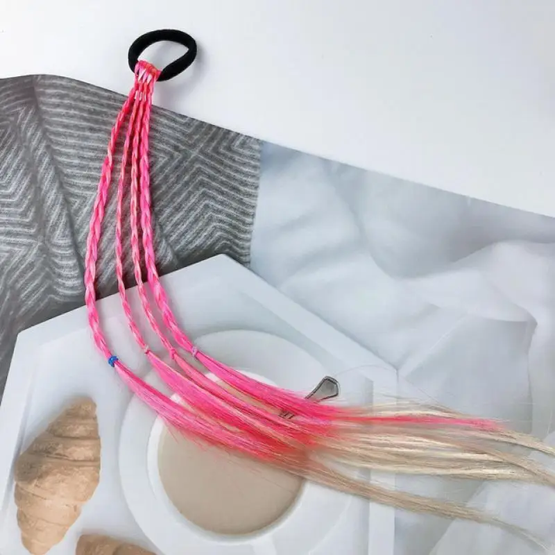 1PCS Pink Cute Girls Wig Color Gradient Braid Children's Hair Ring Imitation Rope Braider Headdress | Красота и здоровье