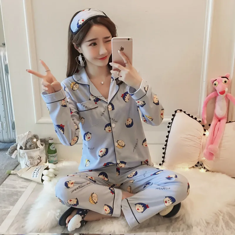 

Liang xing-Autumn & Winter Long Sleeve Pajamas Less Women's Cute Tracksuit Cardigan Double-Sided Qmilch M -Xxl