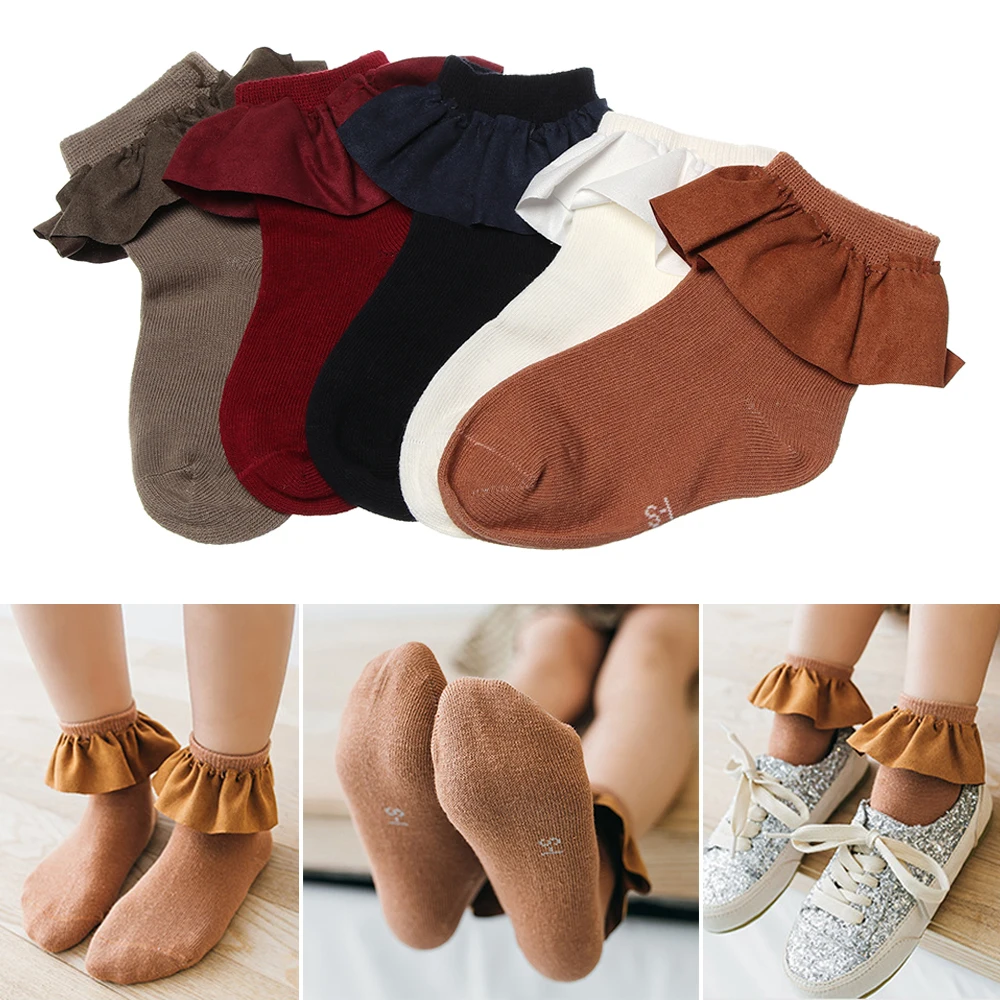 

New Toddlers Infants Cotton Ankle Bow Socks Baby Girls Princess Ruffles Cuff Socks Sweet Lace Floor Socks Children Legwarmer