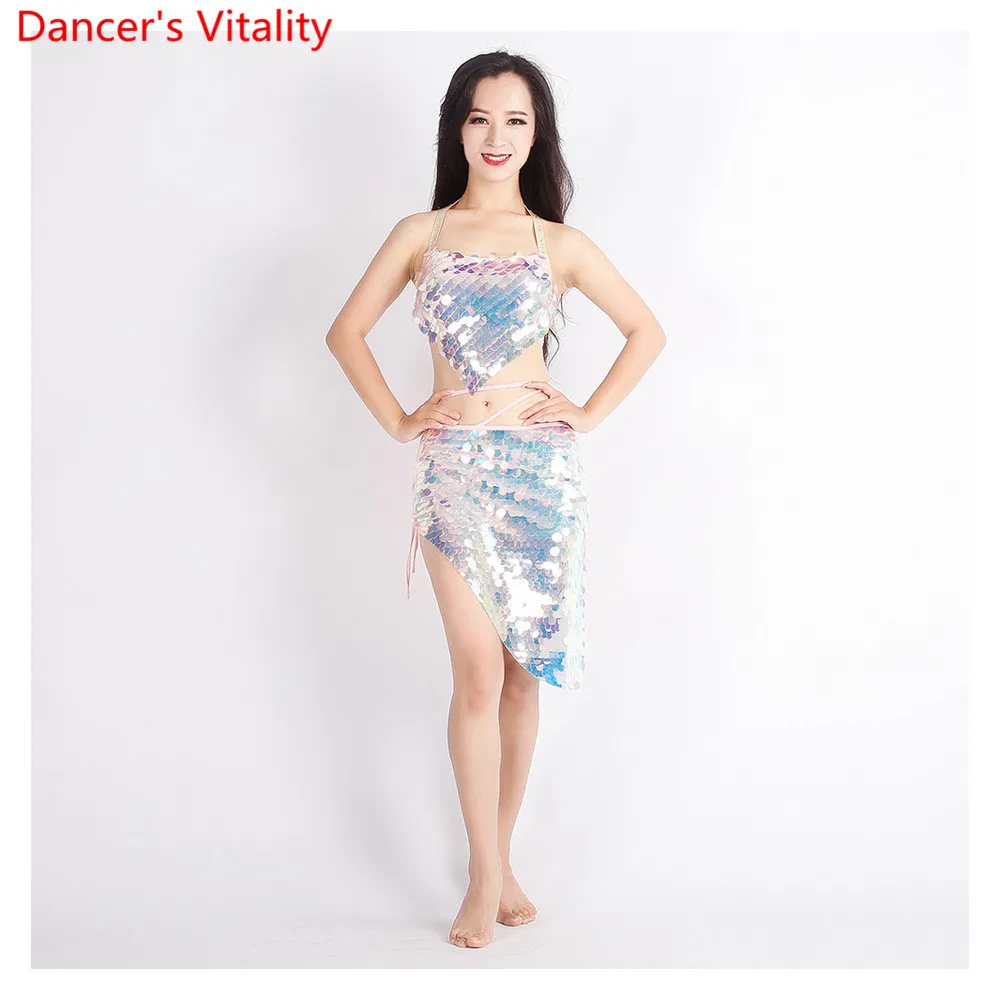 Women belly dance 2 Types clothes Bling Bling Dance Suit Bra+Skirt 2Pcs