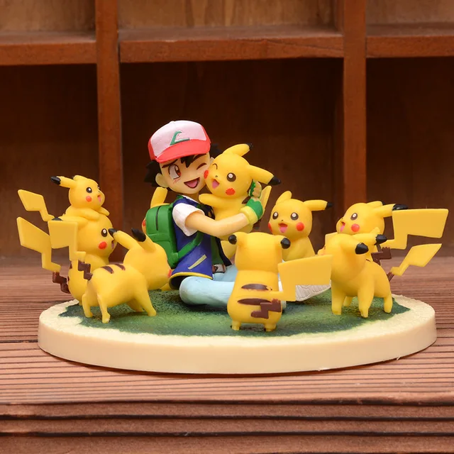 anime pokemon Ash Ketchum Pikachu Scenes Figure Children toy collection kawaii car decoration christmas gifts 2