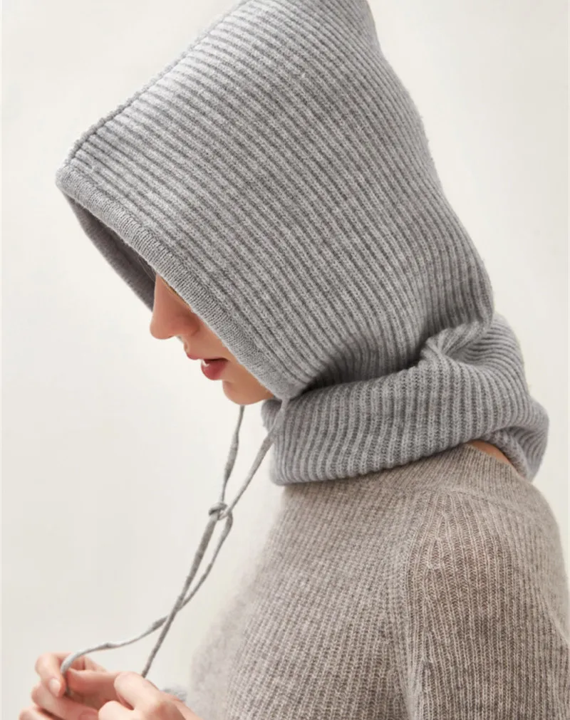 Шерсть мериноса вязаный шарф с капюшоном шапочки регулируемый размер 35x50 см для унисекс