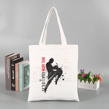 

Fighting Muay Thai Fight Canvas Bag Casual Large Hand Bags for Women Ladies Shopping Handbag Print Large Capacity Bag